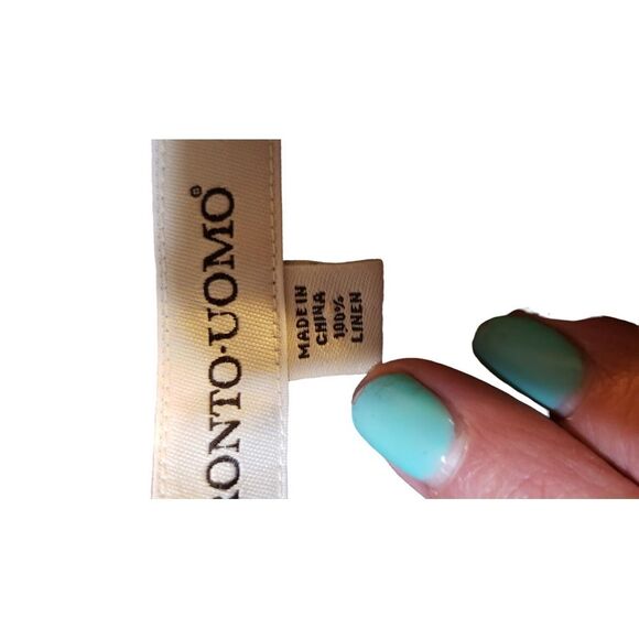 Pronto‎ Uomo 100% Linen Short Sleeve Button Down Shirt Brown Size L Designer - Picture 9 of 16